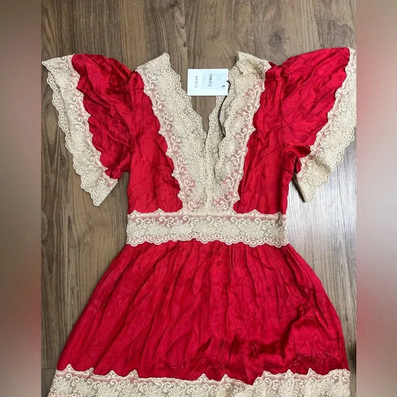 SPELL Ocean Gown Red Rouge Lace Jacquard Satin Dress Medium $379 - Picture 6 of 11